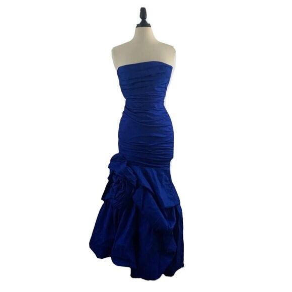 Cindy USA Vintage Formal Mermaid Prom Dress Ruched Blue Stretch Womens Size S - Picture 1 of 12